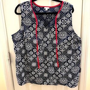 Talbots Top Women's XL Blue and White Boho Casual Sleeveless Blouse